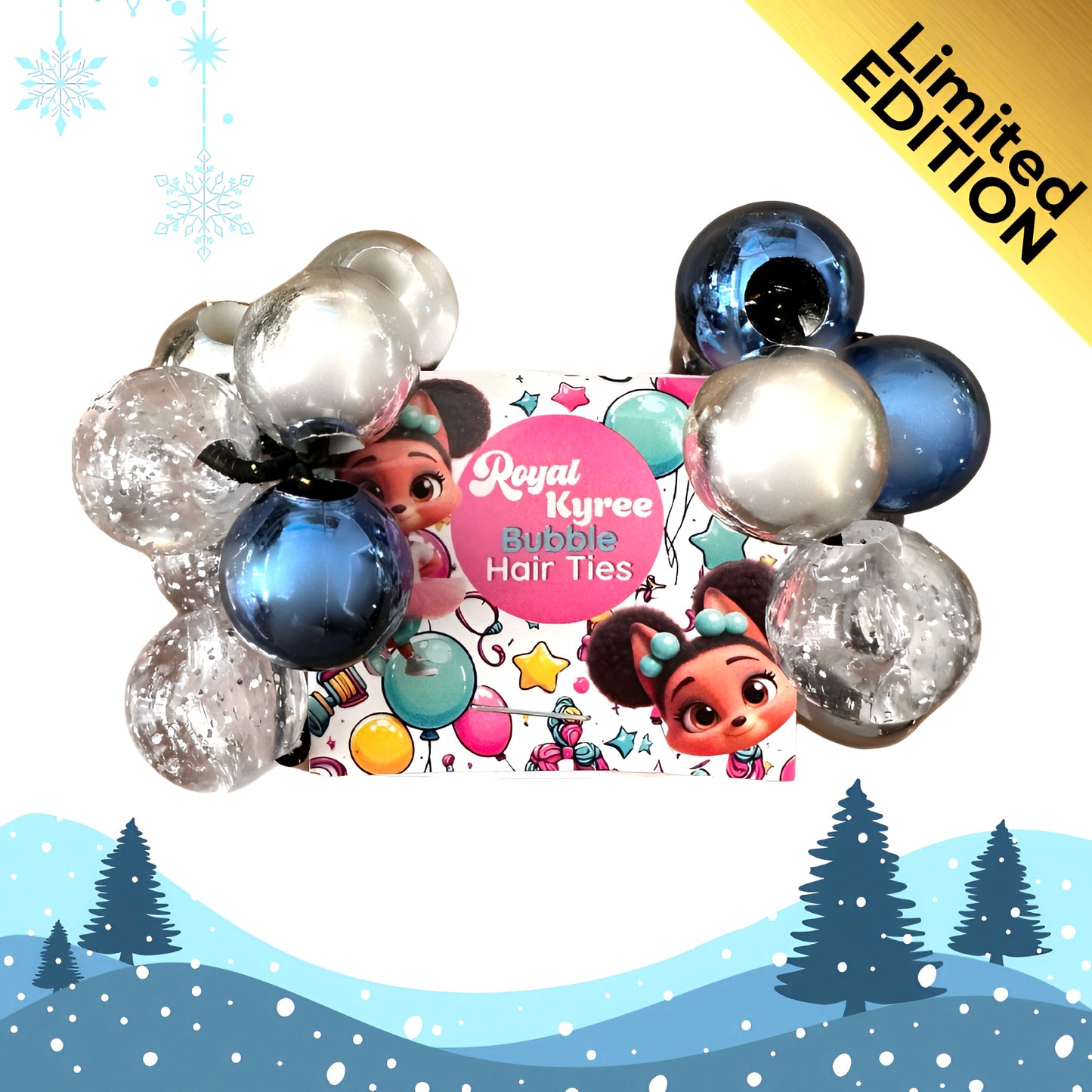 8 Pcs Winter Wonderland Bubble Hair Ties - Royal Kyree