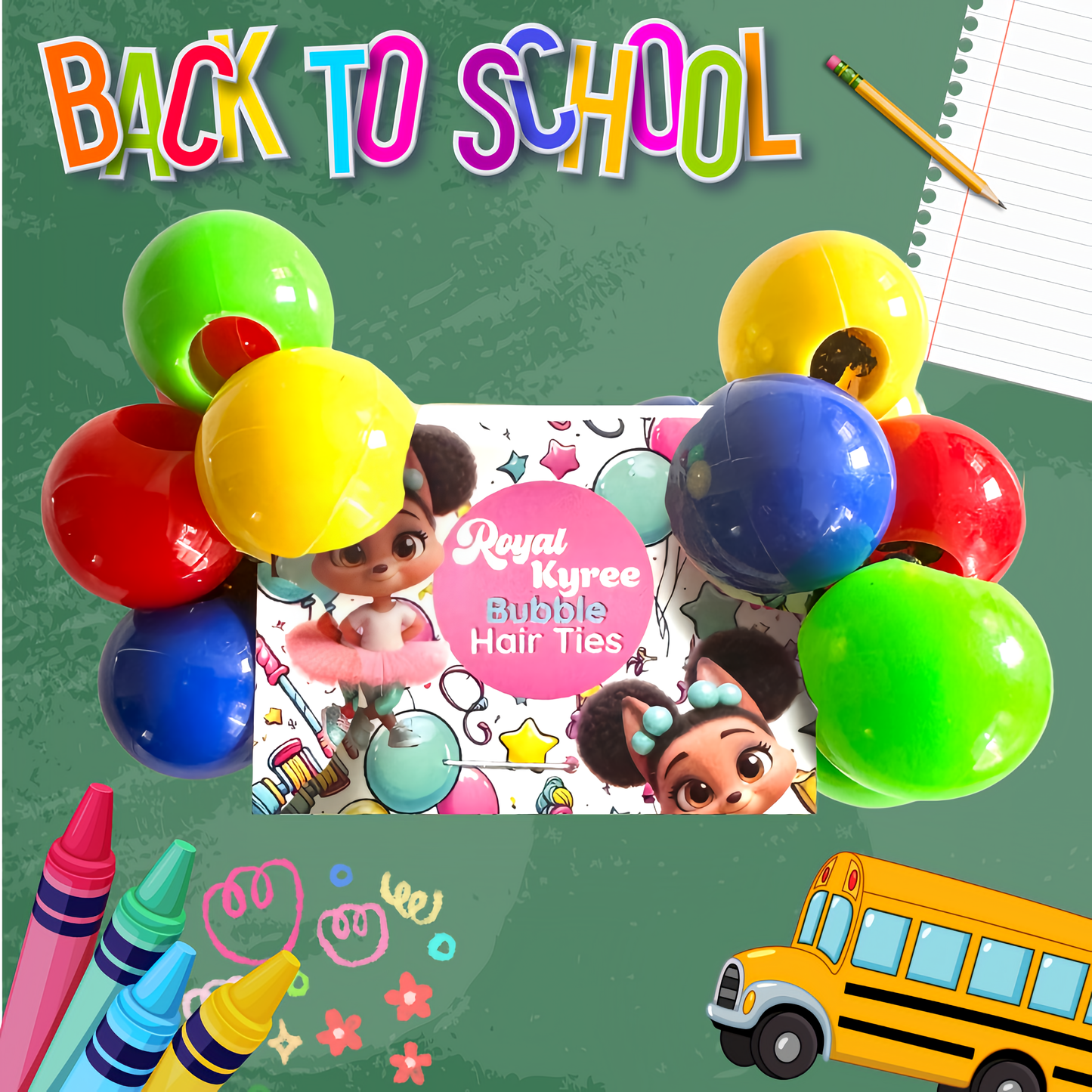 8 Pcs Back2School Bubble Hair Ties - Royal Kyree