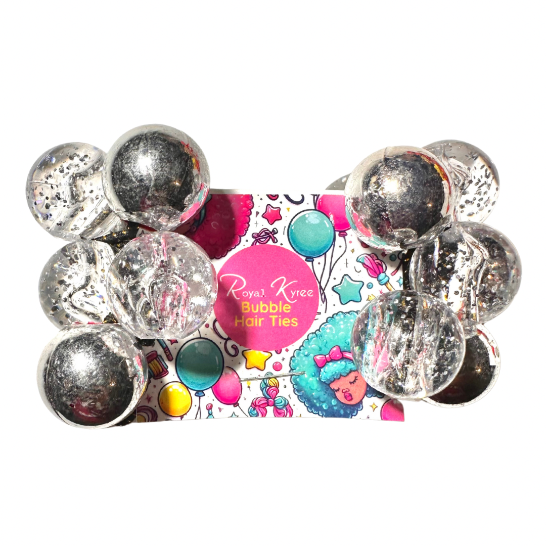 8 Pcs Silver & Glitter Assorted Bubble Hair Ties - Royal Kyree