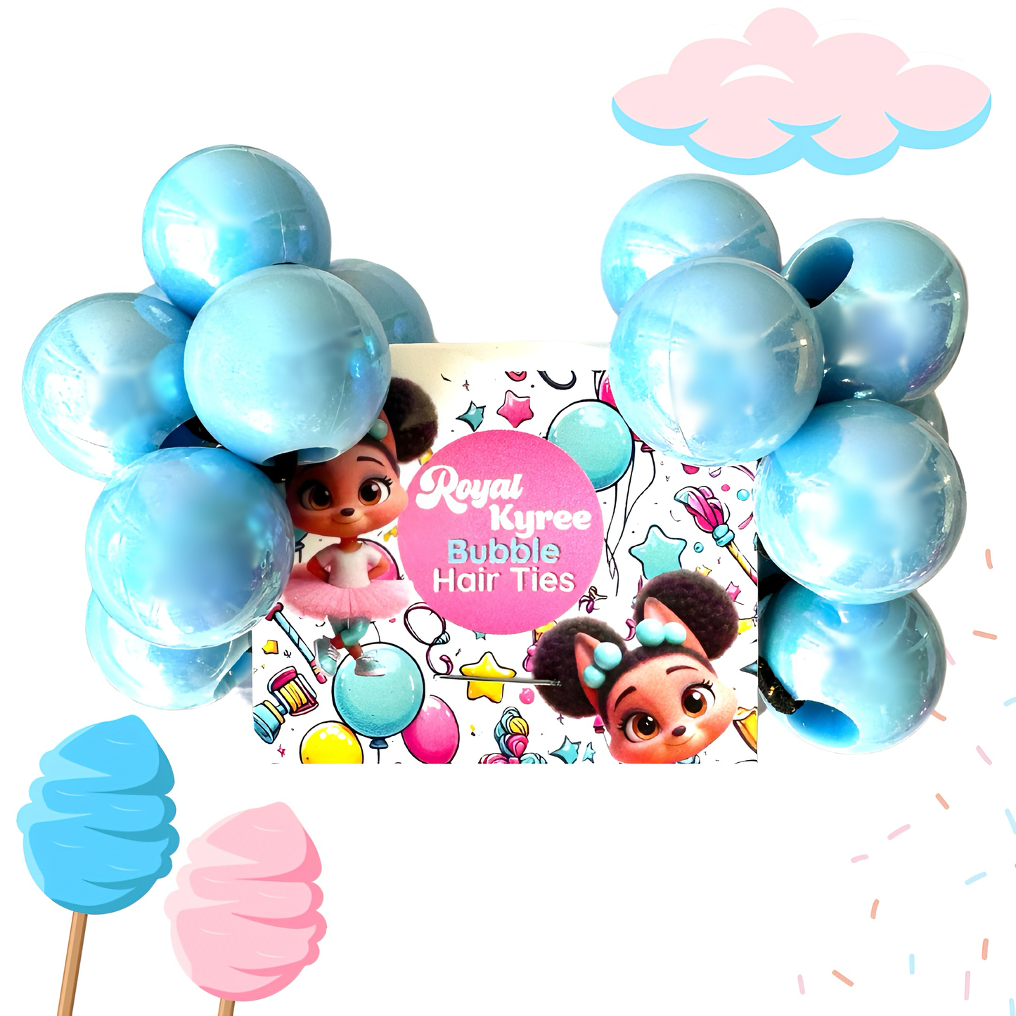 8 Pcs Blue Cotton Candy Bubble Hair Ties - Royal Kyree