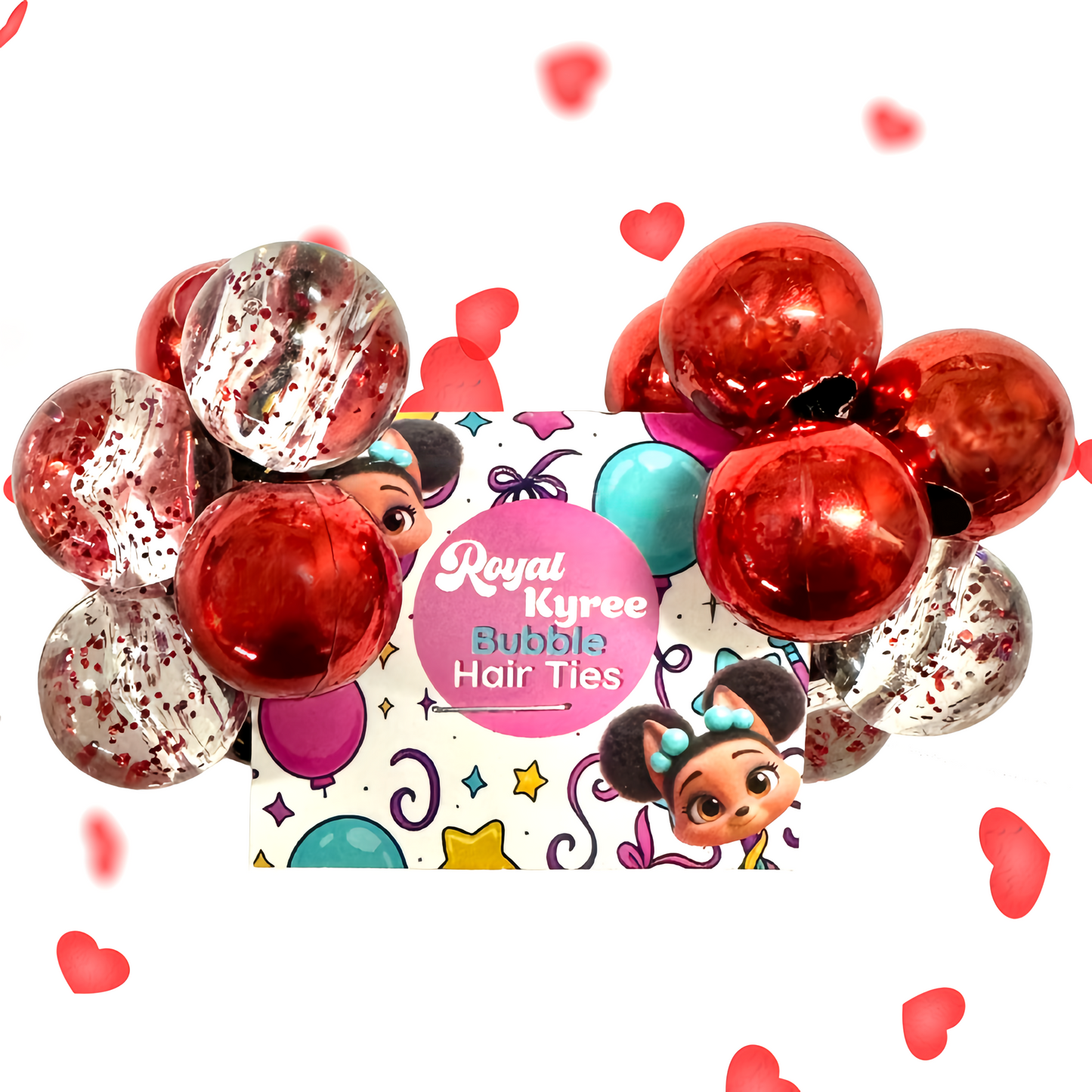8 Pcs Red & Glitter Bubble Hair Ties - Royal Kyree