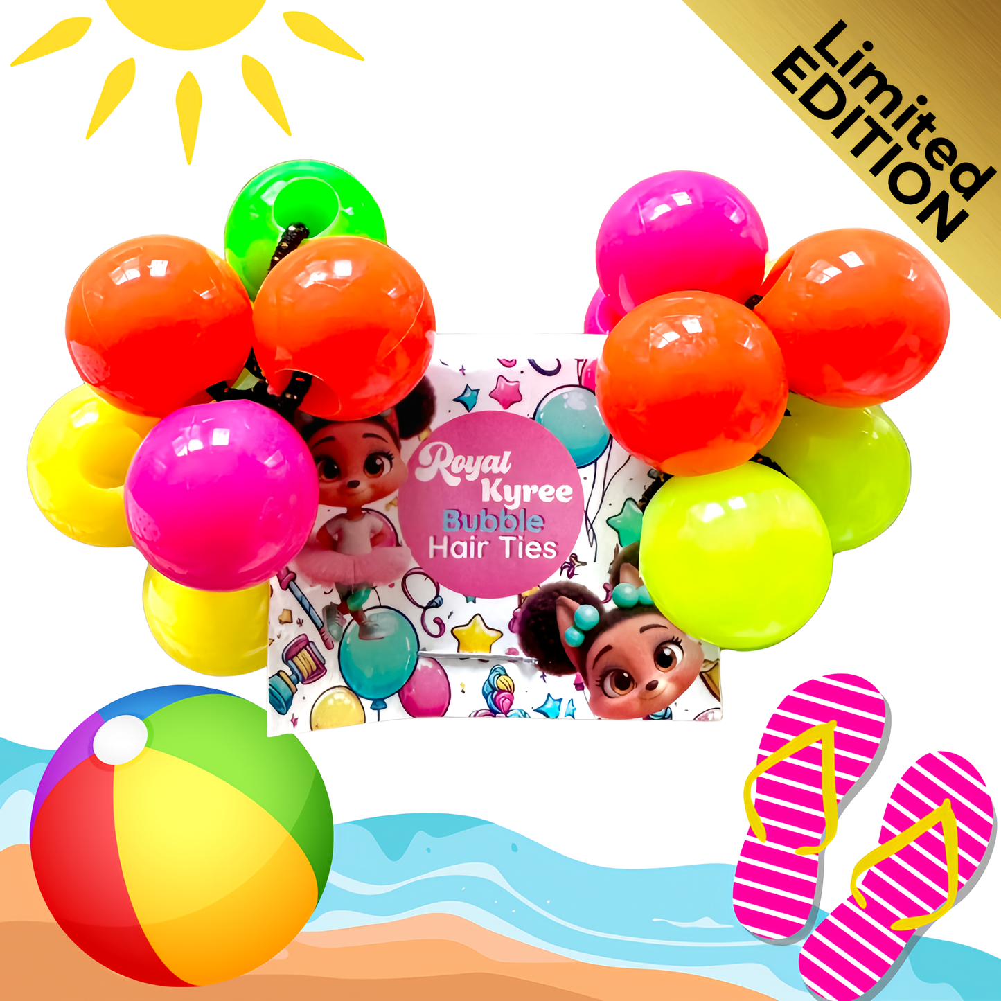 10 Pcs Summer Fun Assorted Bubble Hair Ties - Royal Kyree