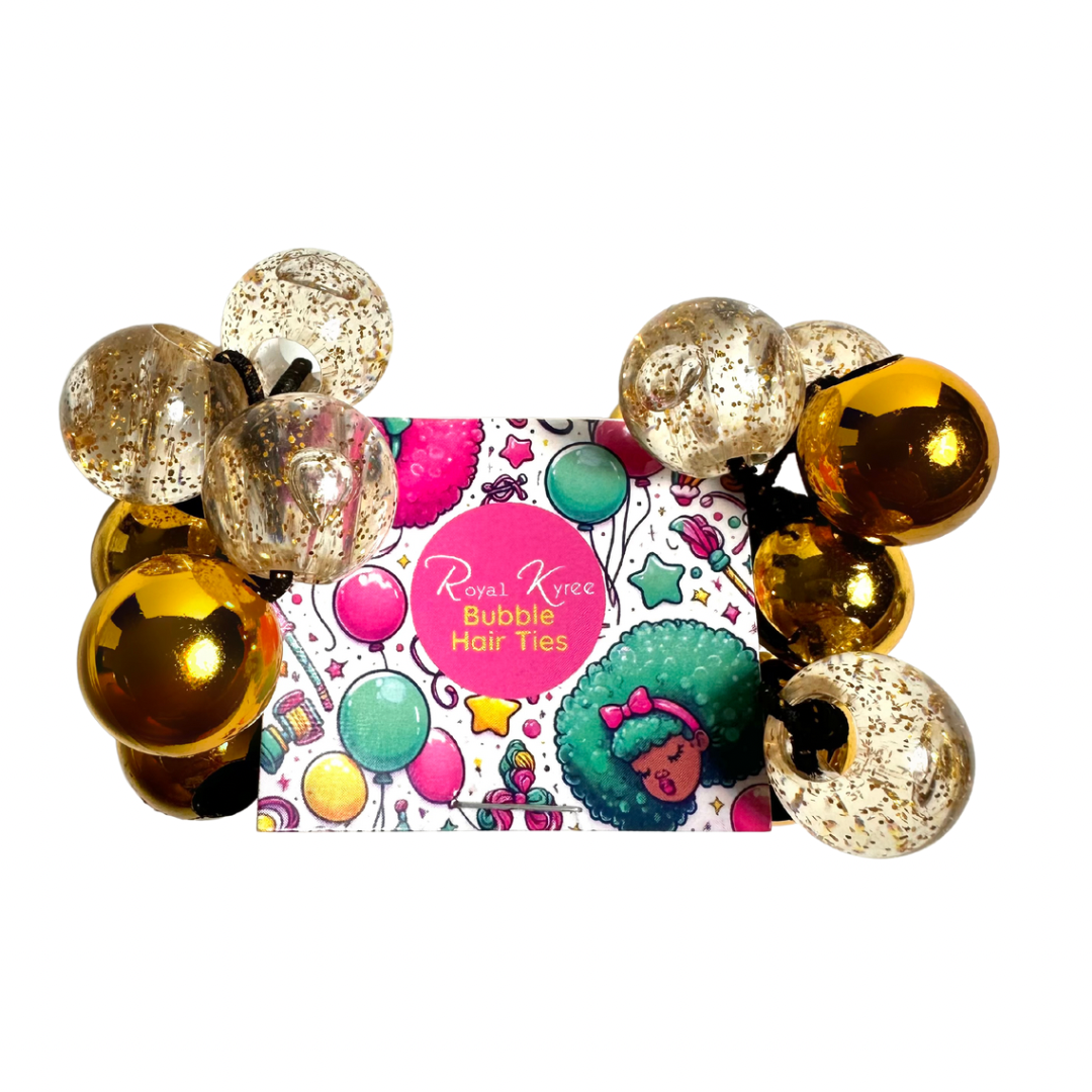 8 Pcs Gold & Glitter Assorted Bubble Hair Ties - Royal Kyree
