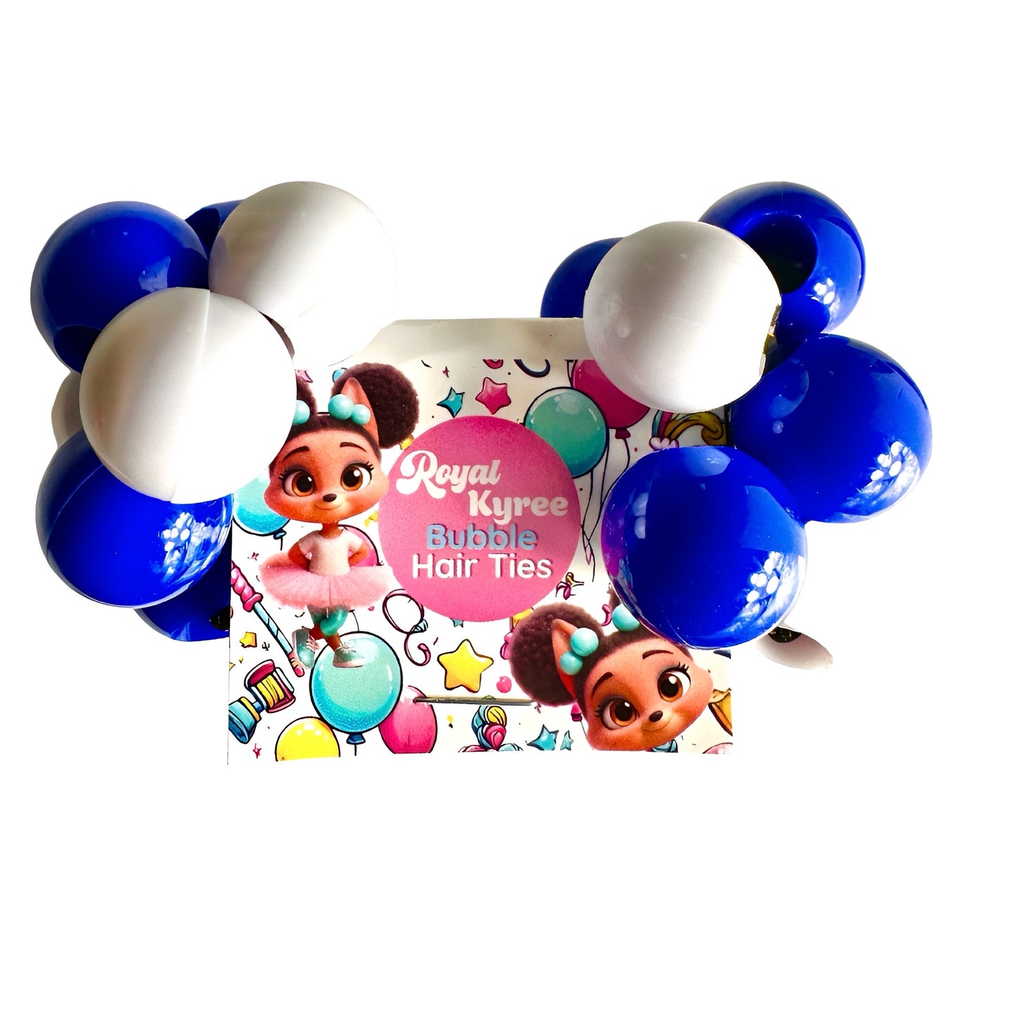 8 Pcs Blue & White Bubble Hair Ties - Royal Kyree