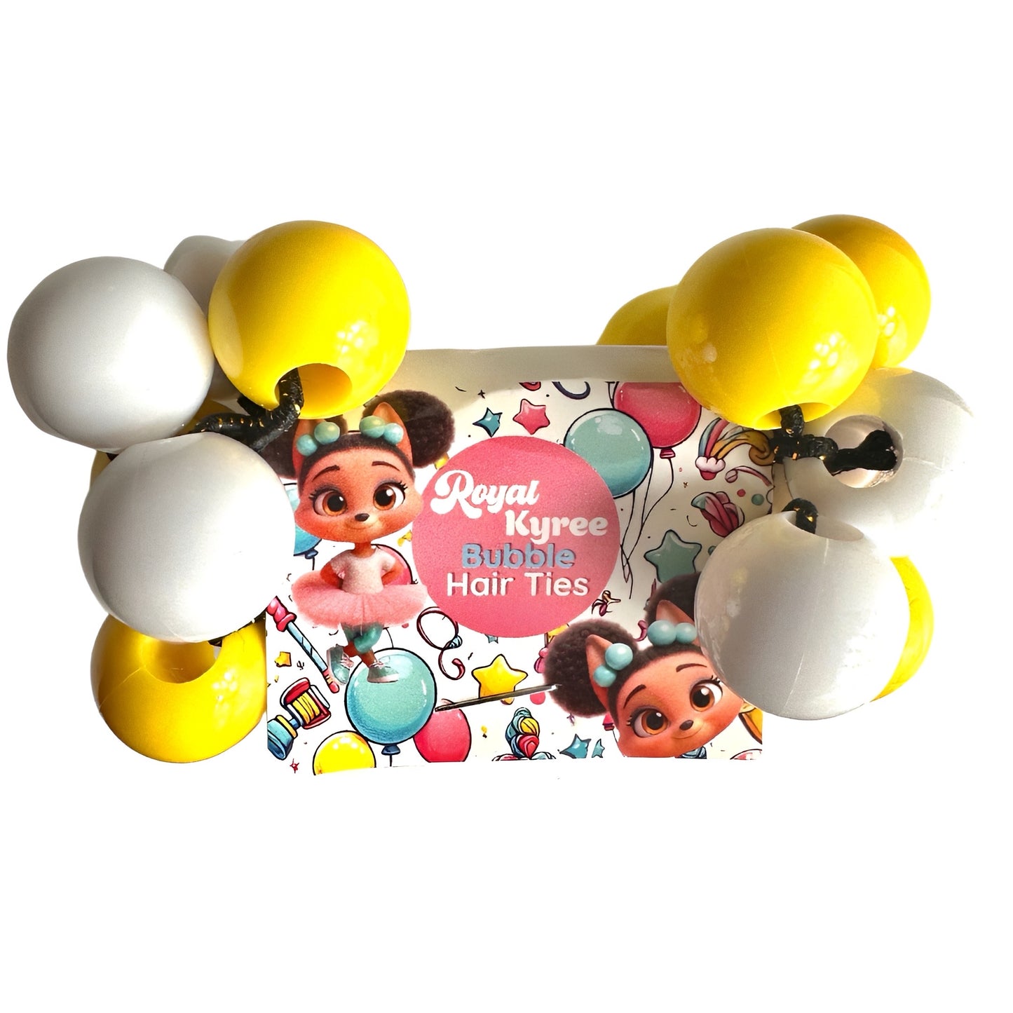 8 Pcs Yellow & White Bubble Hair Ties - Royal Kyree