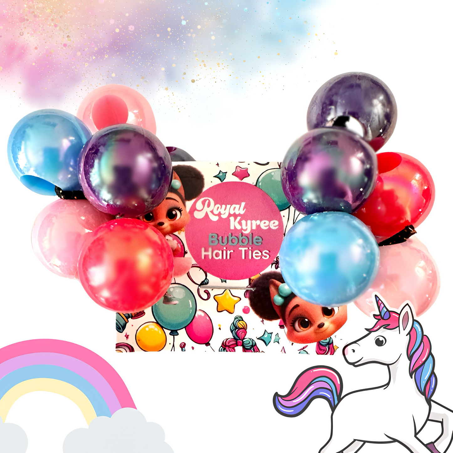 8 Pcs Unicorn Dust Assorted Bubble Hair Ties - Royal Kyree
