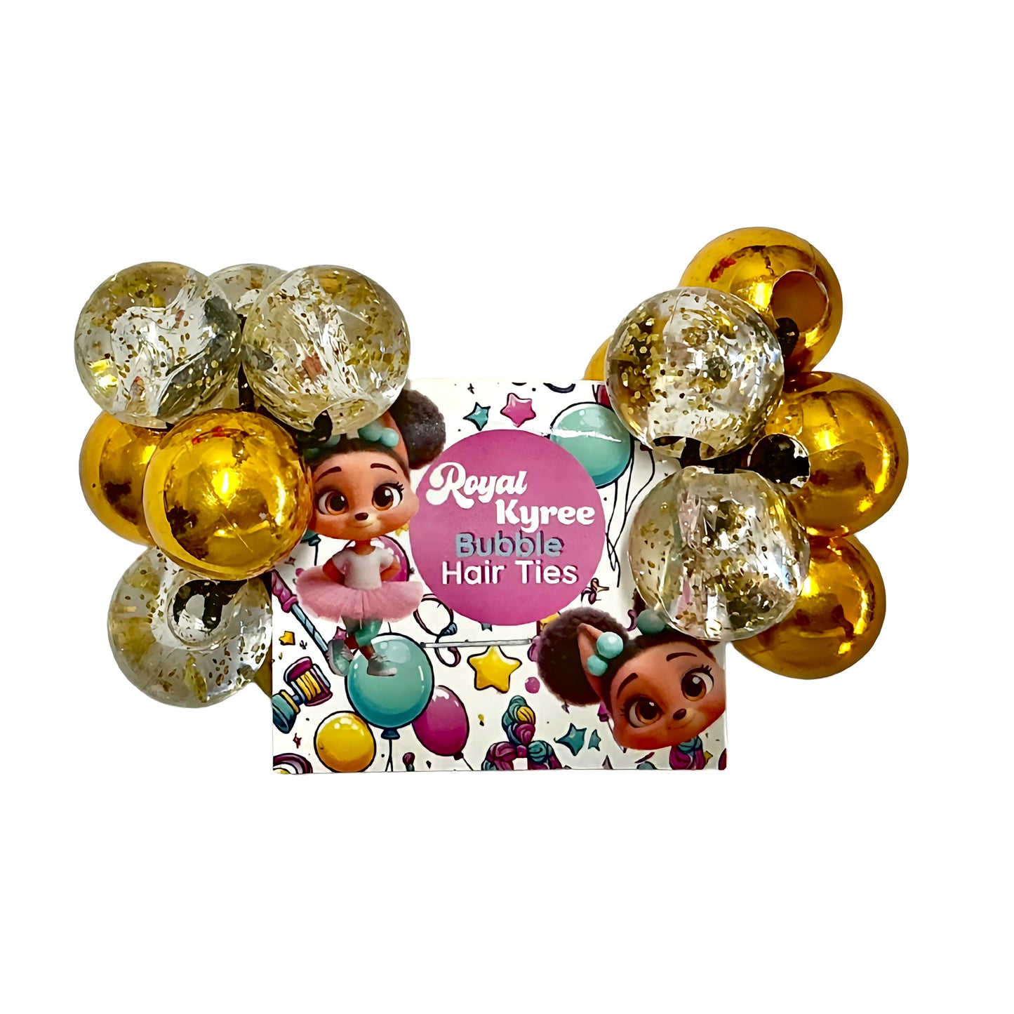 8 Pcs Gold & Glitter Assorted Bubble Hair Ties - Royal Kyree