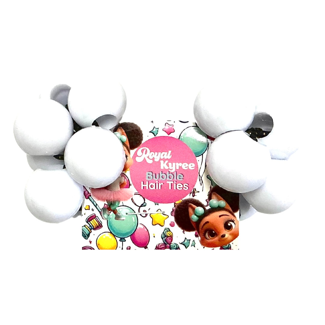 8 Pcs White Bubble Hair Ties - Royal Kyree