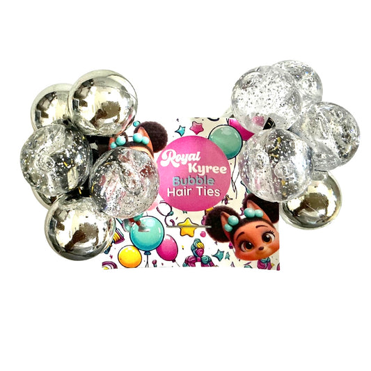 8 Pcs Silver & Glitter Assorted Bubble Hair Ties - Royal Kyree