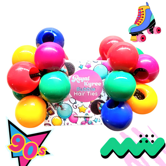 8 Pcs Retro90’s Assorted Bubble Hair Ties - Royal Kyree