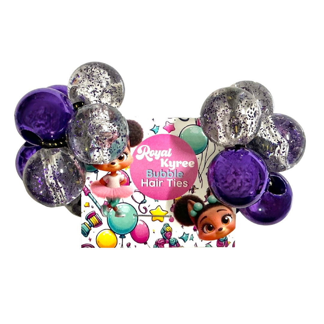 8 Pcs Purple & Glitter Assorted Bubble Hair Ties - Royal Kyree