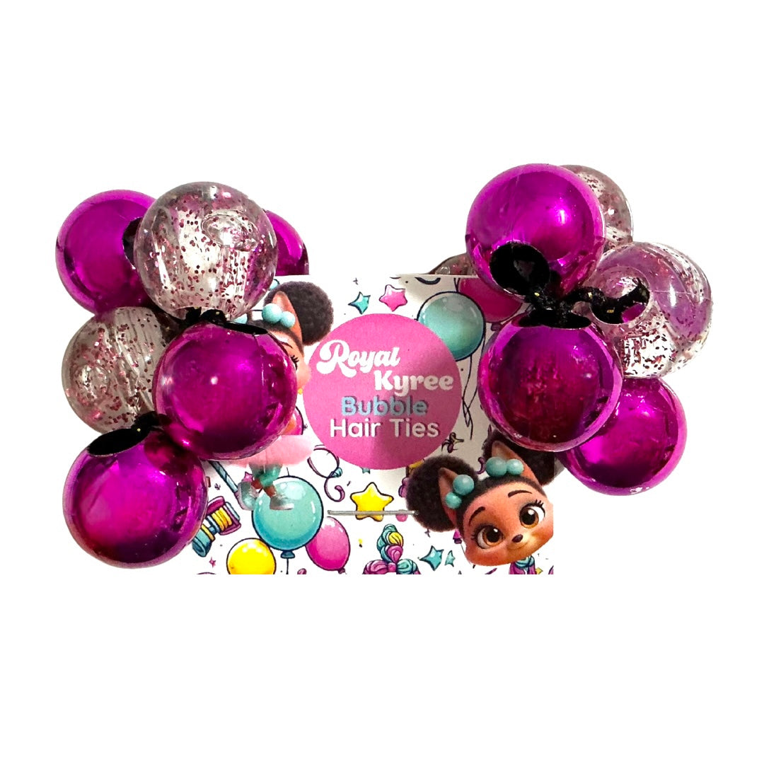 8 Pcs Pink & Glitter Assorted Bubble Hair Ties - Royal Kyree